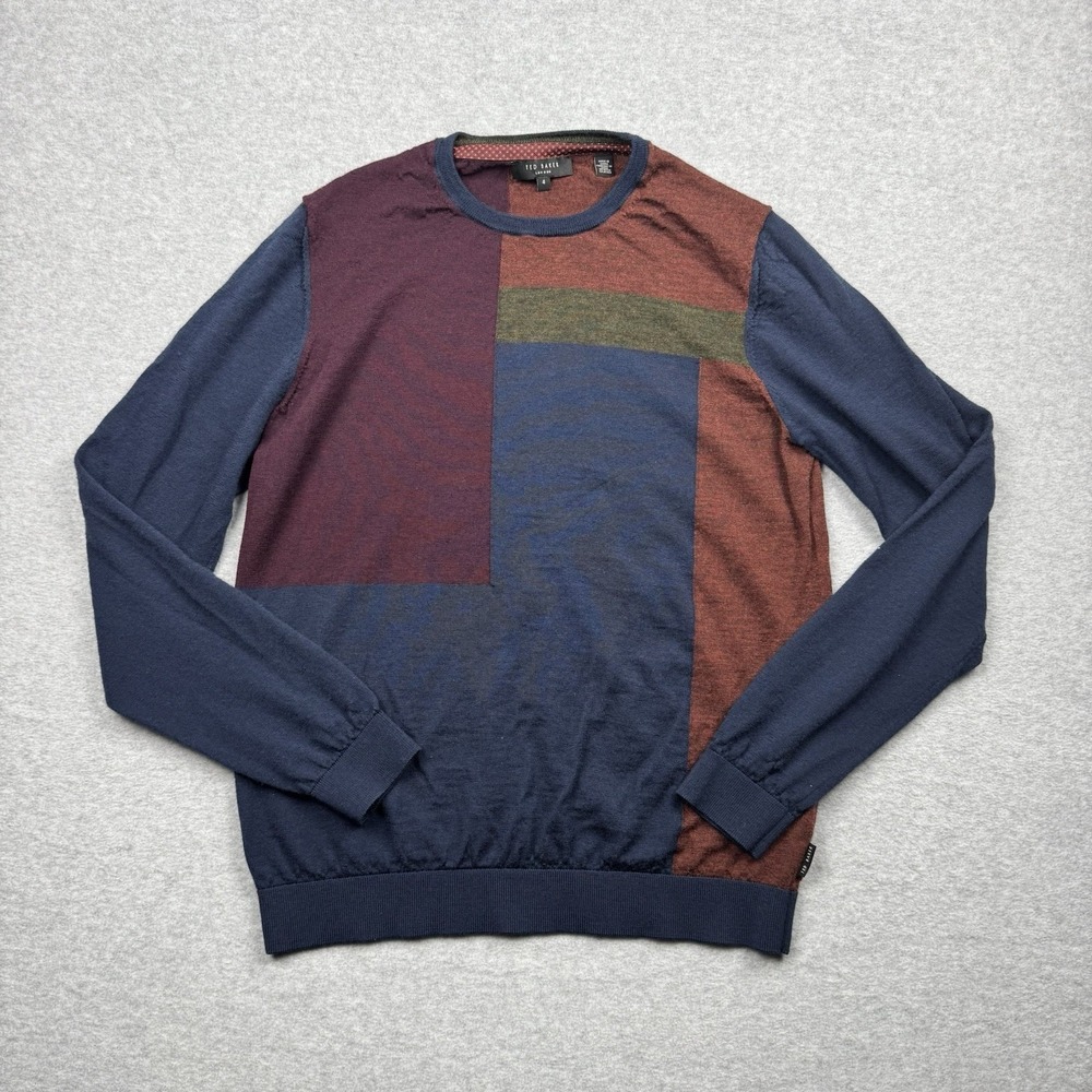 Ted Baker Sweater Men's 4/ Medium 100% Merino Wool Sweatshirt Colorblock Knit